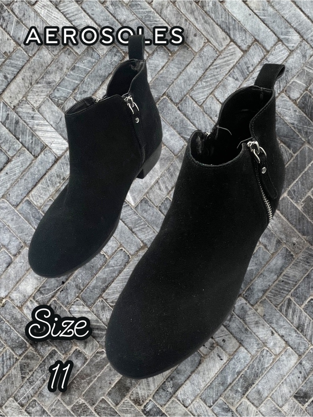AEROSOLES Black Suede Stewart Ankle Booties with Side Zip Size 11
